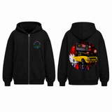 BDG Zip Up Hoodie - Neon Garage Burnout with Classic Coupe