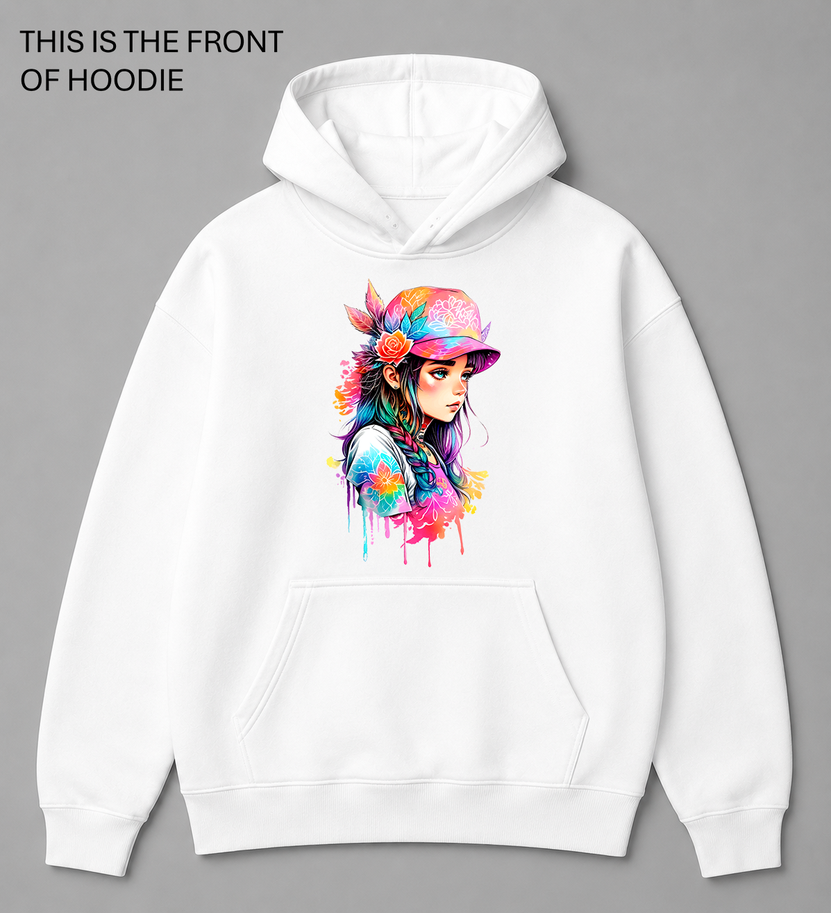 Premium graphic hoodie with Watercolour girl design by Built Different Goods. Comfortable everyday hoodie available in sizes S to True 5XL.